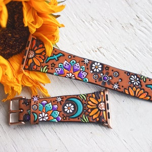 Custom Apple watchband for Layla iwatch strap tooled leather watch band handmade by Mesa Dreams image 10