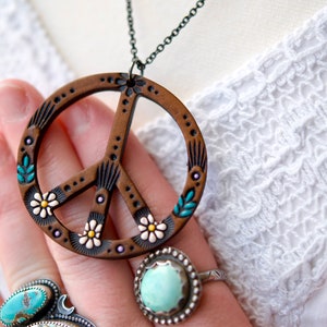 Daisy Peace Sign Leather Pendant Necklace Handmade and Painted to Order Mesa Dreams image 2