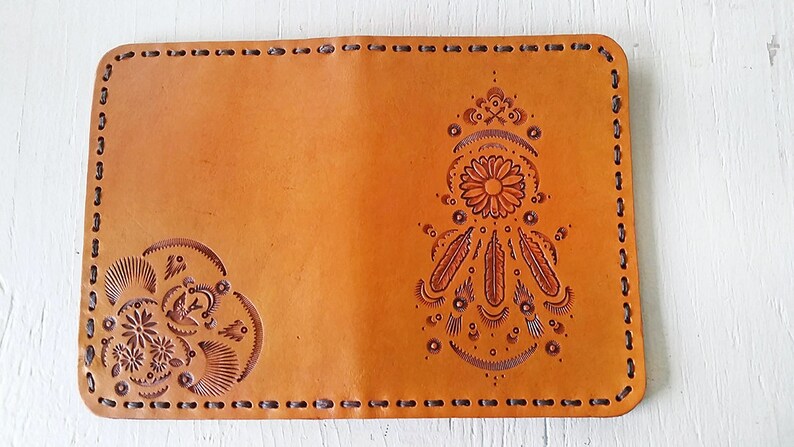 Leather Passport Cover Sunflower Dreamcatcher Southwestern Inspired Passport Wallet Made to Order with Your Choice of Colors image 2