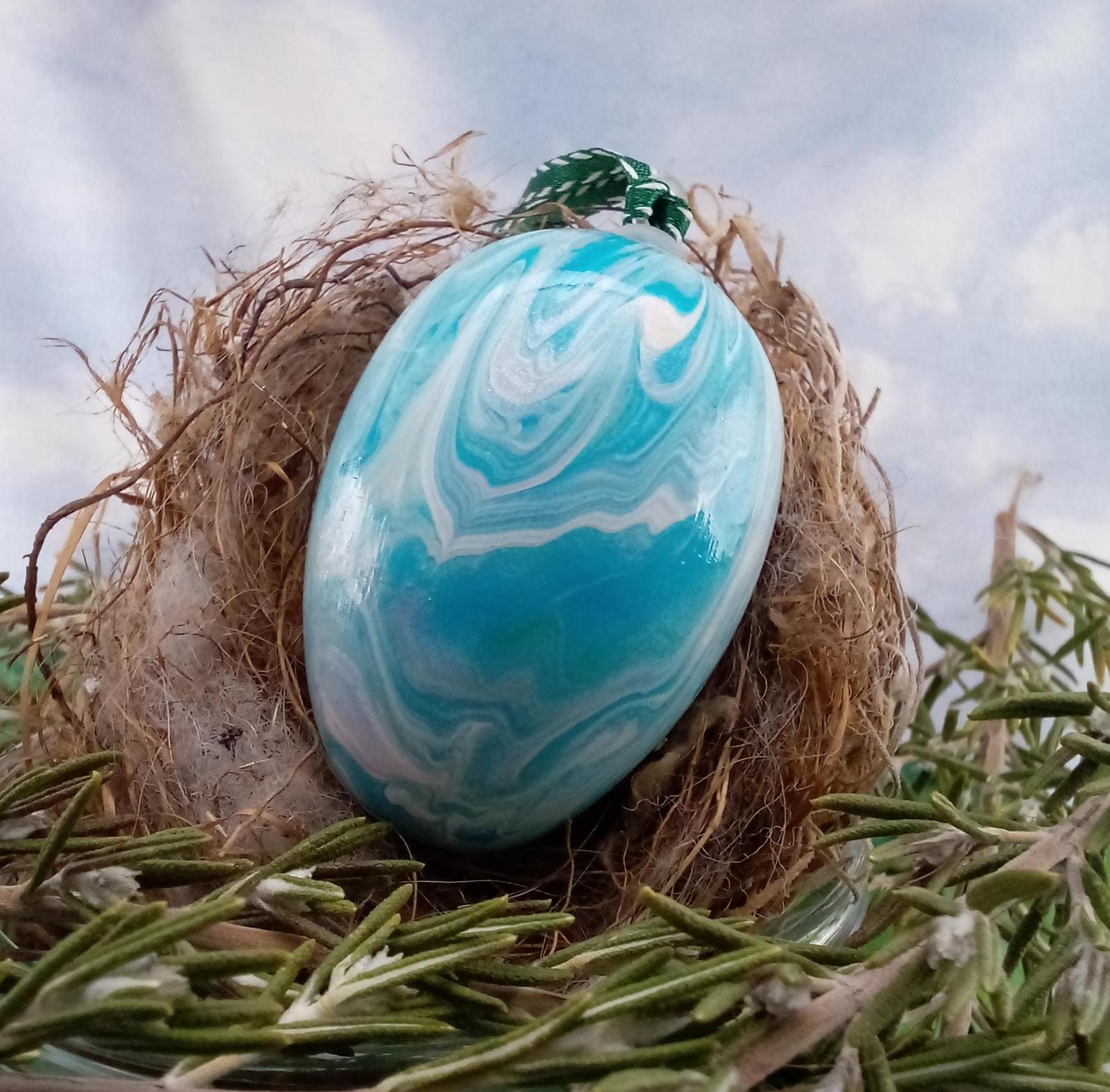 Turquoise & White Marble Inspired Easter Egg Ornamental Egg Fluid Art ...