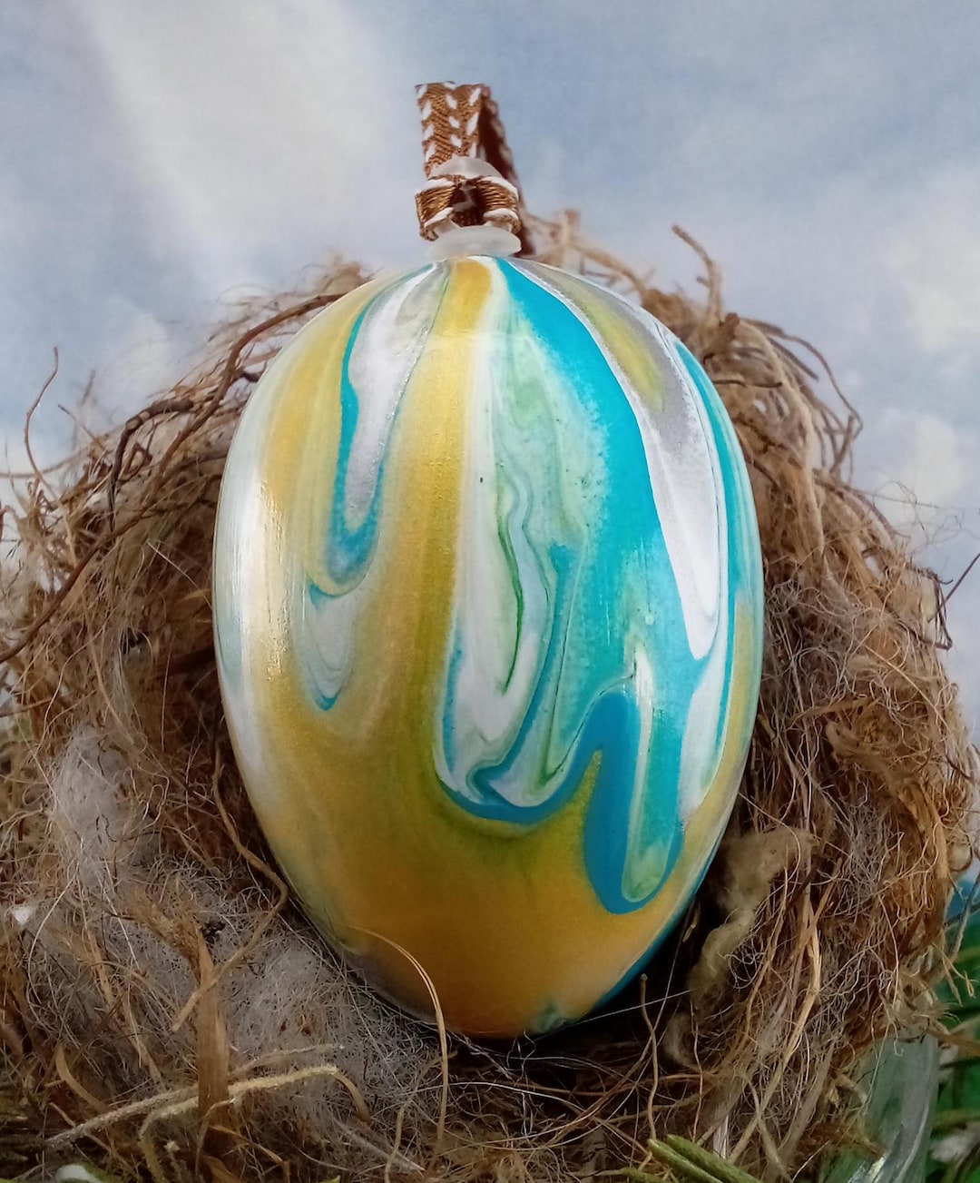 Swirled Gold & Turquoise Easter Egg Ornamental Egg Fluid Art 154E - Etsy