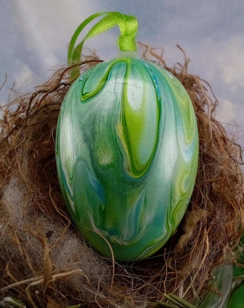 Metallic Seafoam Green Swirled Easter Egg Ornamental Egg Fluid Art 153E ...
