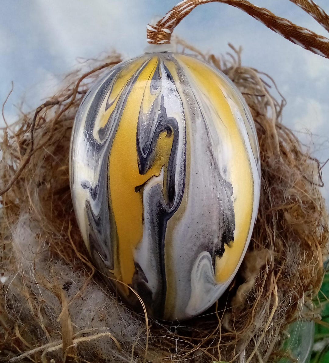 Gold & Silver Marble Inspired Easter Egg Ornamental Egg Fluid Art 155E ...