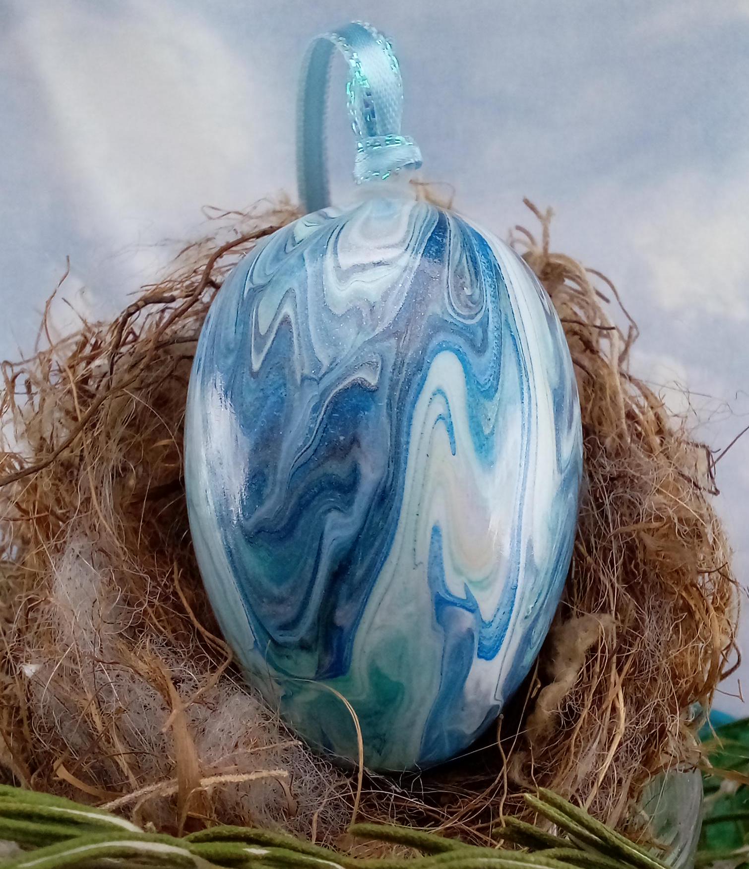 Silver & Blue Marble Inspired Easter Egg Ornamental Egg Fluid Art 158E ...