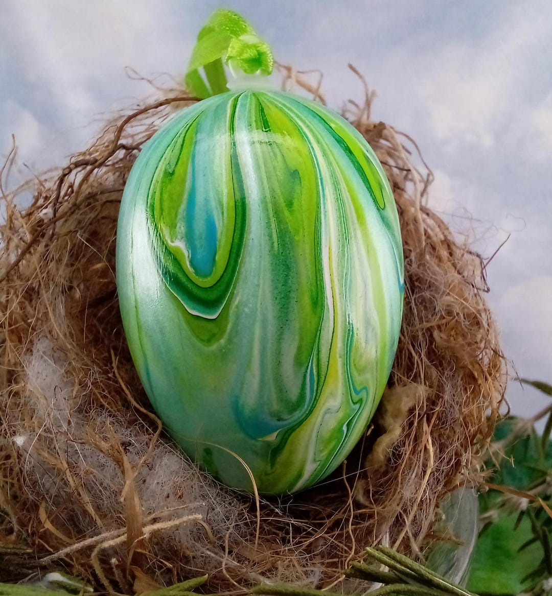 Metallic Seafoam Green Swirled Easter Egg Ornamental Egg Fluid Art 153E ...