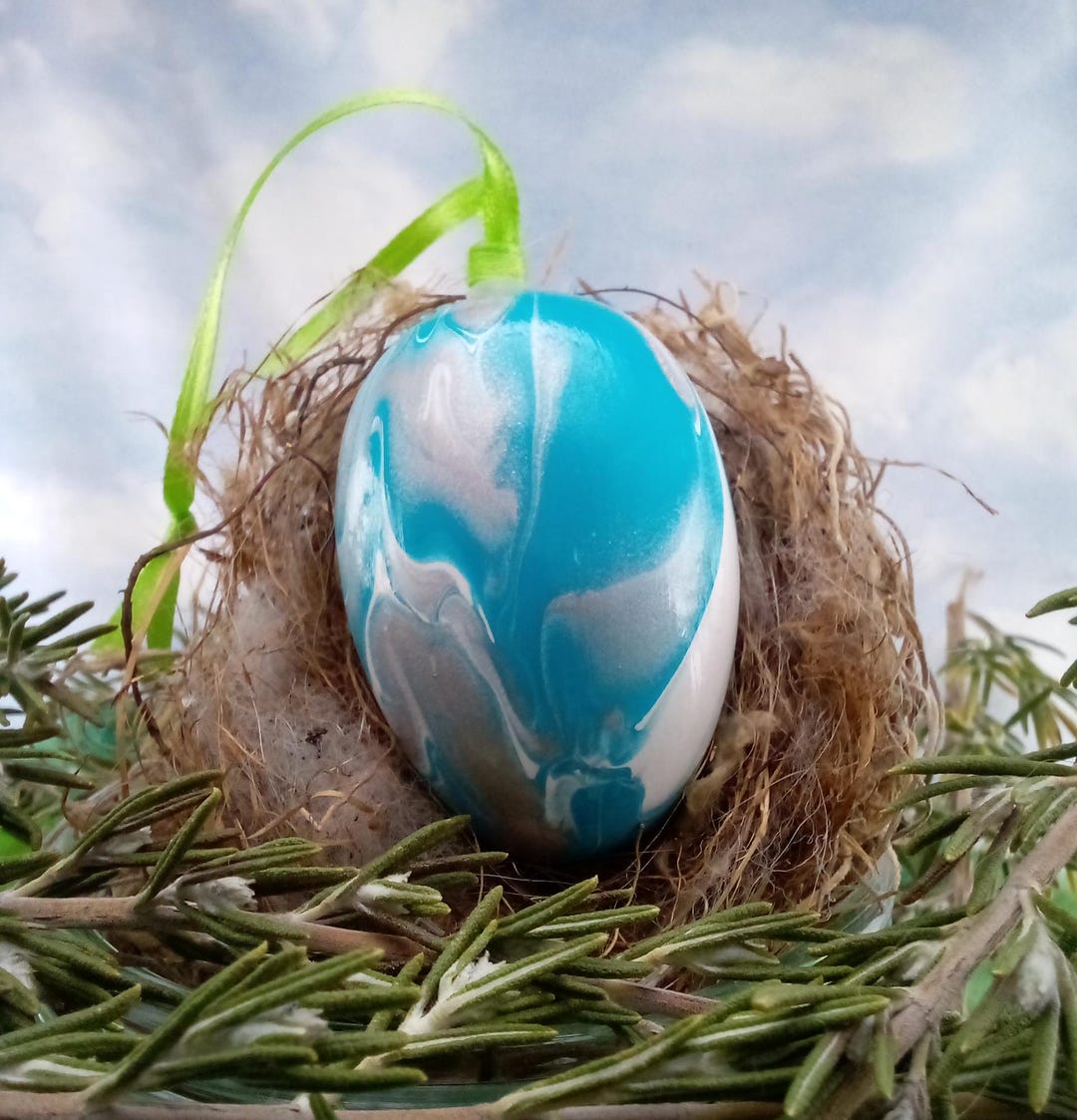 Turquoise & Swirled Silver Easter Egg Ornamental Egg Fluid Art 125E - Etsy