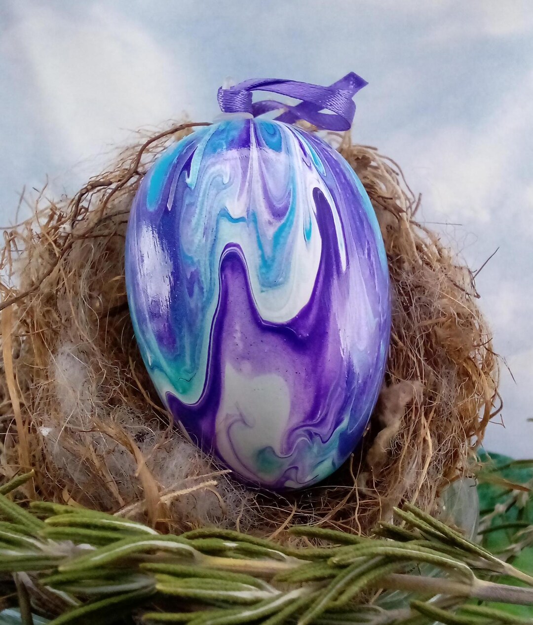 Deep Turquoise & Purple Easter Egg Ornamental Egg Fluid Art 161E - Etsy