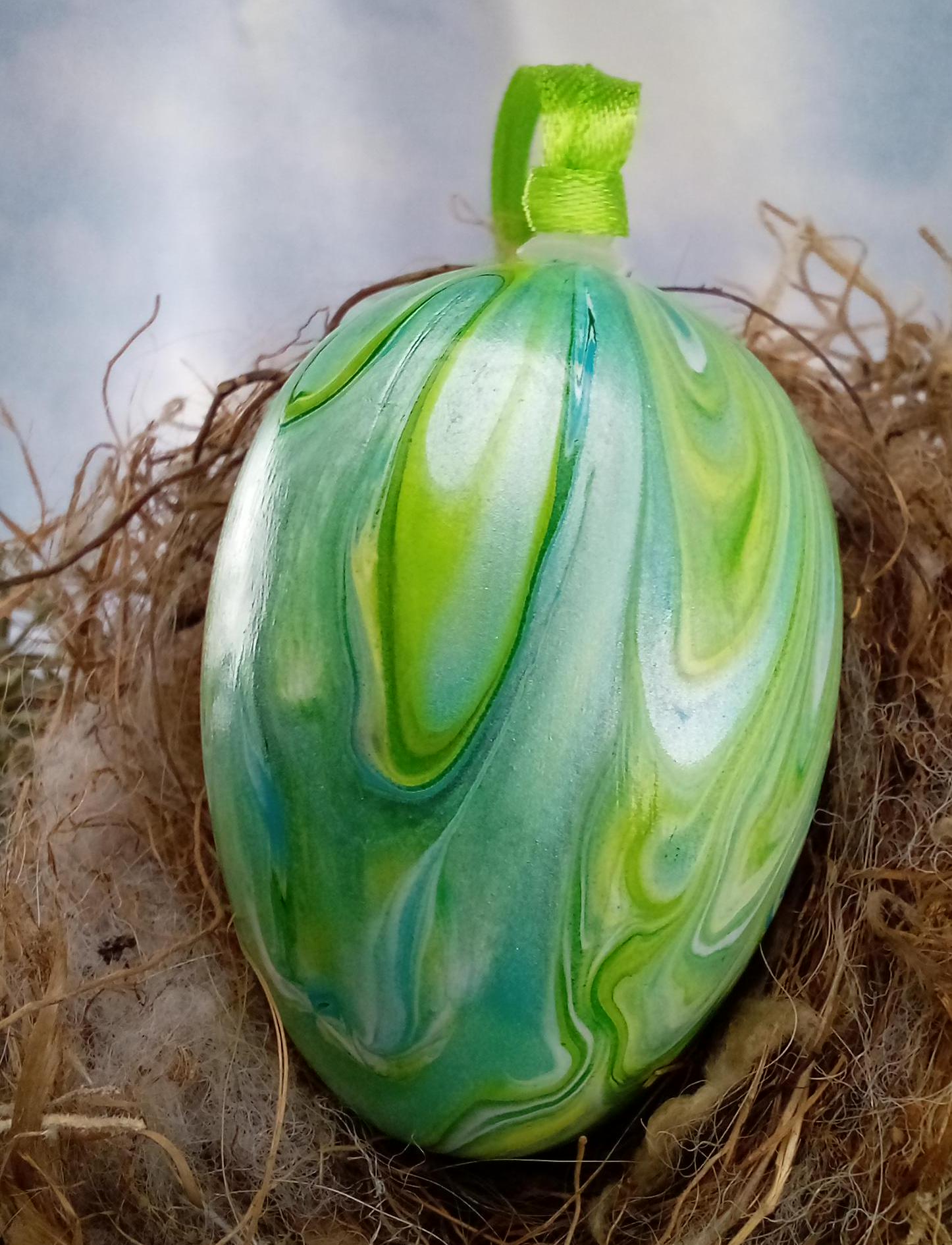 Metallic Seafoam Green Swirled Easter Egg Ornamental Egg Fluid Art 153E ...