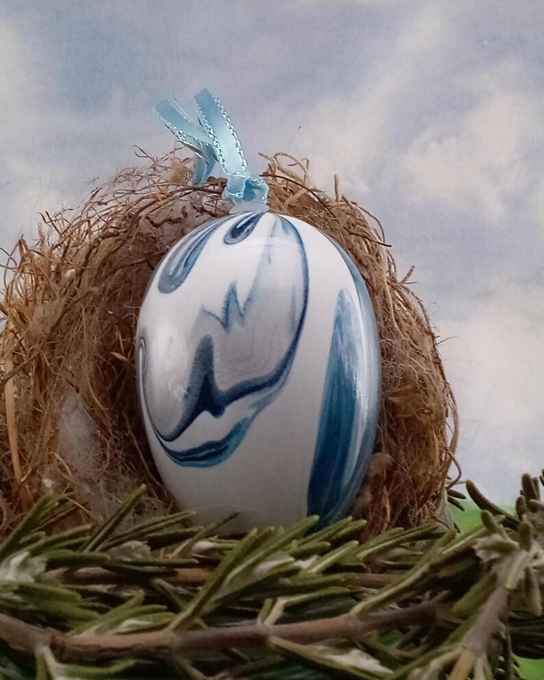 Metallic Blue & Silver Swirled Easter Egg Ornamental Egg Fluid Art 138E ...