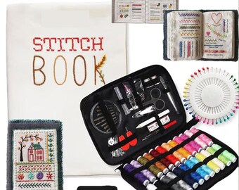 Libro de puntadas de bordado DIY para principiantes y artesanos, kit de muestrario de práctica, herramienta para aprender a coser a mano, guía de costura