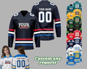 Custom Long Sleeve Hockey Jersey, Personalized Name & Number Team Uniform, Stitched or Printed Fan Apparel for Men Women Youth