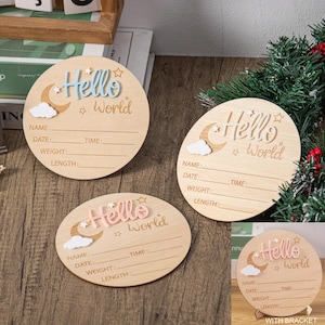 Enseigne de faire-part pour nouveau-né en bois « Hello World », carte de révélation du sexe de bébé, décoration multifonctionnelle pour la maison, salon, décoration de bureau