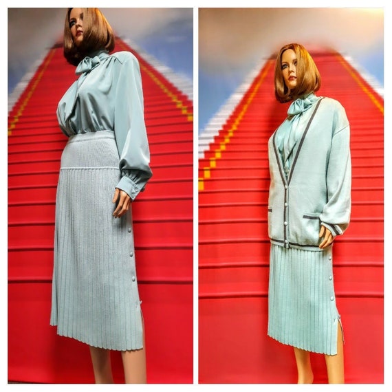 1970s does 1920s pleated skirt set | vintage 3 pie