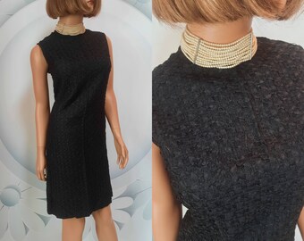 1950s black ribbon dress / vintage little black dress / 50s 60s LBD / 36B 34W 36H Size 6