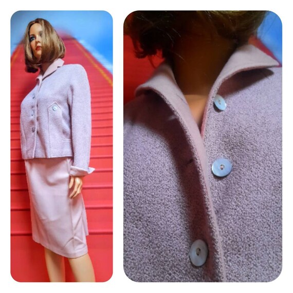 1940s pink wool skirt suit