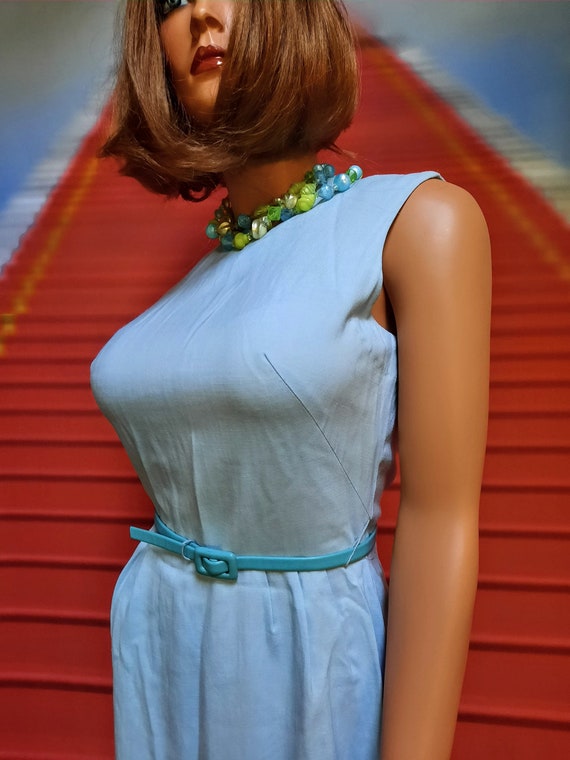 1960s Gay Gibson vintage blue sleeveless dress