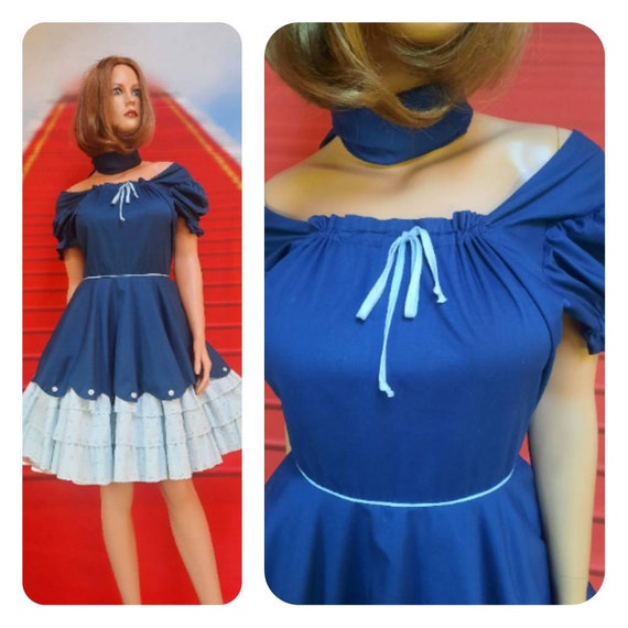 vintage blue swing dress | 1960s circle skirt dres