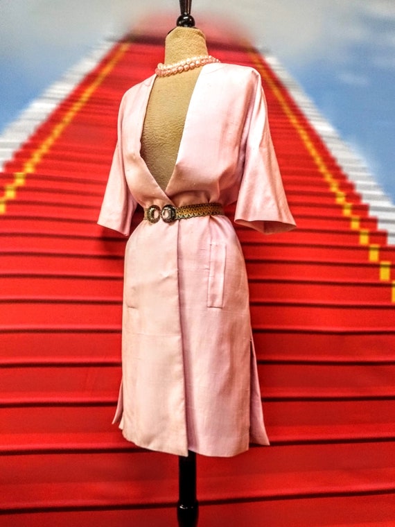 1960s BH Wragge couture pink silk wrap dress