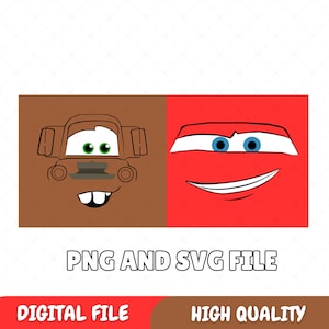 Cars Faces Svg Cliparts Bundle, Cars face Png Svg, Cars Tshirt Design Cartoon Cliparts, Lightning McQueen Tow Mater Cliparts, Digital File