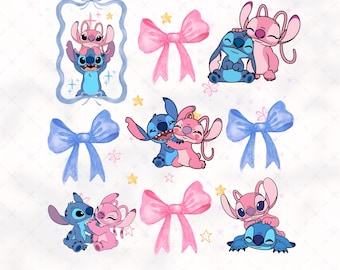 Stich und Engel Png Bundle, Valentinstag Paar Png, Cartoon Clipart, digitale Datei
