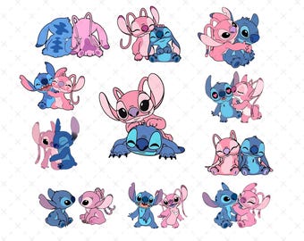 Stitch and Angel PNG Bundle, Cartoon Clipart (Digital File)