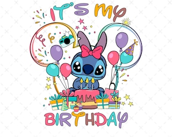 Lilo y Stitch: ¡Es mi cumpleaños! (PNG), Stitch de cumpleaños (PNG), Stitch de cumpleaños, archivo para Cricut de Stitch, archivos en capas, archivo digital