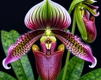 Liten växt: Paphiopedilum superbiens, orkidé med damtoffel, orkidé - blommor, krukväxt, terrarium