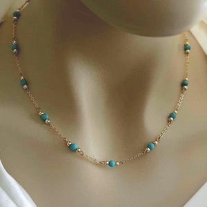 Turquoise Necklace - Stylish Gold Plated Chain with Real Blue Turquoise Stones, Perfect Gift for Women