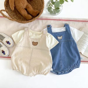 Conjunto de pelele de algodón para bebé / Conjunto de osito de peluche blanco / Ropa de verano para recién nacidos / Regalo para bebé / Ropa de playa / Estilo sencillo para bebé