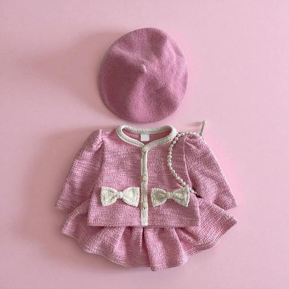 Coquette Baby Outfit: Beret & Bow Cardigan - Korean Style Winter Clothes