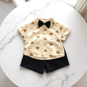 Bear Embroidered Toddler Set | Minimalist Baby Outfit | Matching T-Shirt & Shorts | Summer Co-ord | Comfy Bear Clothes