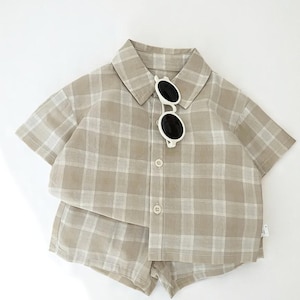 Collared Baby Shirt and Plaid Shorts Set, Toddler Summer Outfit, Cotton Top & Bottom Set, Baby Boy Clothes