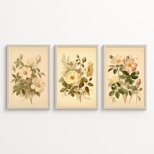 3 Vintage Botanical Wall Art - Neutral Flower Wall Art | Antique Floral Prints | Digital Download | Printable Wall Art