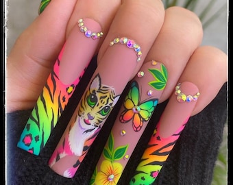 Luxury Press On Nails - Lisa Frank Inspired