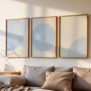 Minimalist Blue Circle Wall Art Set of 3 Abstract Line Art Prints Modern Geometric Printable Decor Contemporary Wall Art Digital Download