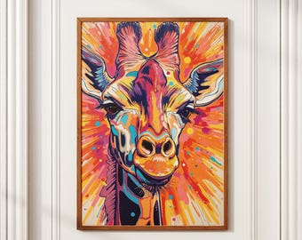 Giraffe in Suit Art Print | Colorful Animal Portrait (digital