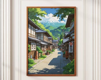 Ghibli-Inspired Anime Landscape Wall Art | Japanese Village Print  (Digital Download)
