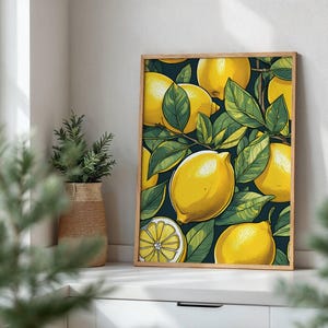 Zitrone Wand Kunst Trendy Food Art druckbare Küche Wand Dekor Zitrone Illustration Zitrusfrüchte Druck Bauernhaus Küche Kunst Malerei Digitaler Download