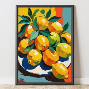 Chic Zitrone Wand Kunst -Retro Bauernhaus Küche Dekor Matisse inspiriert Druck Küche Wand Kunst Trendy Food Art Obst Wand Dekor Digital Download