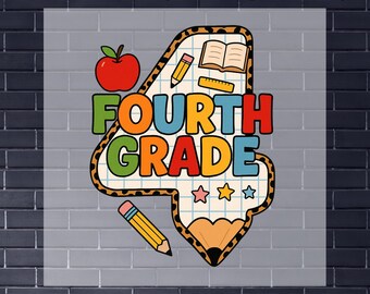 Fourth Grade Teacher DTF Transfer School Shirt Heat Press Design 4th Grade Student Apple Pencil Print
