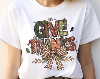 Give Thanks Coquette Bow DTF Transfer, Thanksgiving Ready To Press