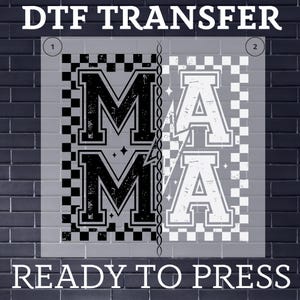 Transfert DTF Mama Lightning Bolt à damier, Mama prêt à imprimer, DTF en vrac, Mama Heat Press, Preppy Mama DTF, Cadeau pour la fête des Mères, GiftForMother