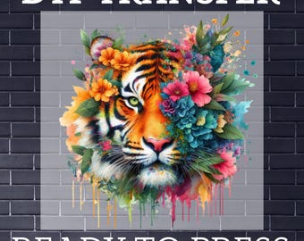Floral Tiger DTF Transfer: Vintage Heat Press Design