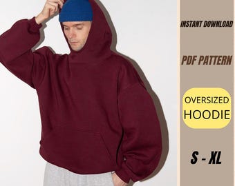特大パーカーの型紙（PDF） - カンガルーポケット付きパーカー - ユニセックスパーカーの型紙 - DIYスウェットシャツの型紙 - 即時ダウンロード