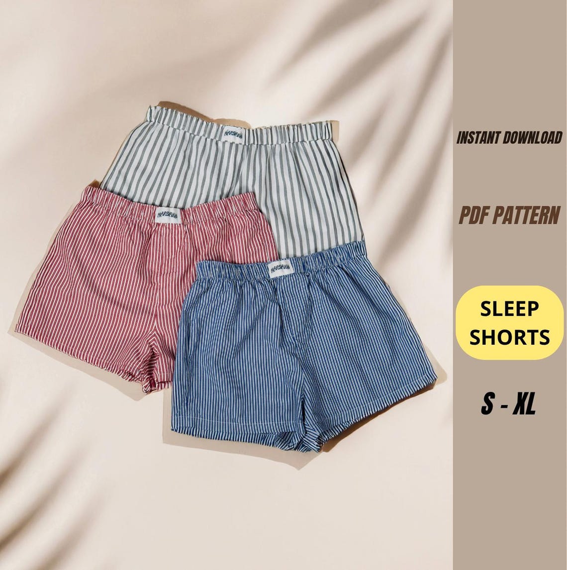 Sleep Shorts Sewing Pattern PDF - Easy Pajama Shorts Pattern - Elastic ...