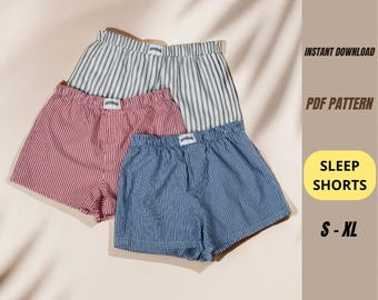 Sleep Shorts Sewing Pattern PDF - Easy Pajama Shorts Pattern - Elastic Waist Lounge Shorts - Instant Download