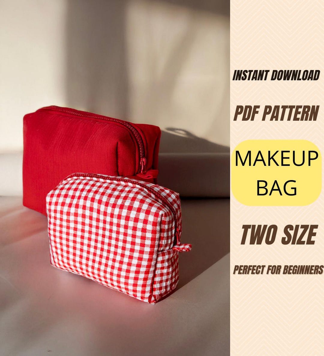 Makeup Bag Sewing Pattern PDF – 2 Sizes Included – Zipper Pouch Pattern ...