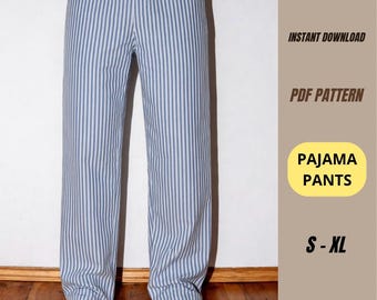 Pajama Pants Sewing Pattern PDF - Pyjama Pants with Pockets - Unisex Lounge Pants Pattern - Sizes S-XL - Instant Download