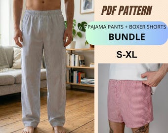 Pajama Pants & Boxer Shorts Sewing Pattern Bundle - Unisex Lounge Set PDF - Pyjama Pants and Boxers - Sizes S-XL - Instant Download