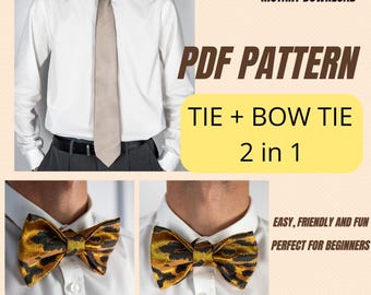Tie & Bow Tie Sewing Pattern Set - PDF Digital Download - DIY Tie + Bow Tie with step-by-step Instructions - Printable Templates